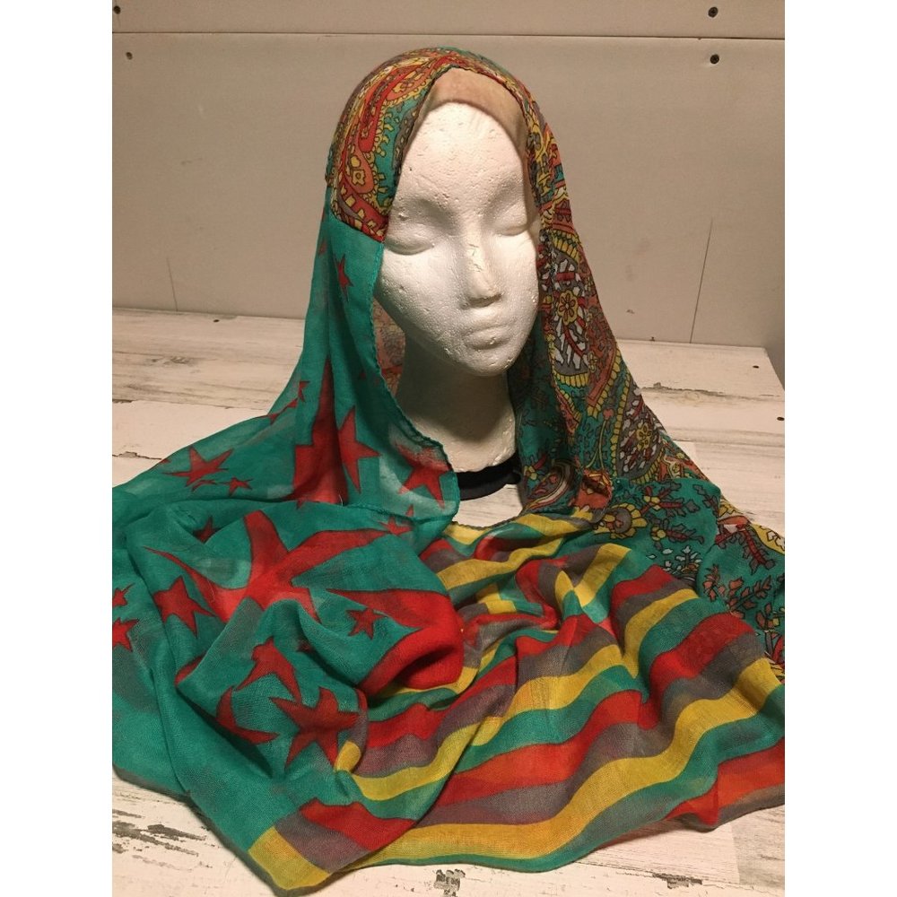 Rue 21 woman’s lightweight 23”x32” paisley stripes stars infinity scarf